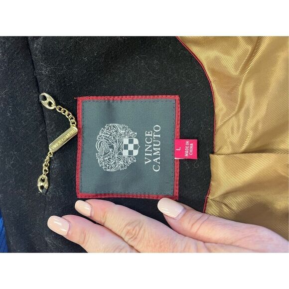 Vince Camuto Black Wool Single Breasted Back Gathered Military Jacket sz L - Picture 8 of 9